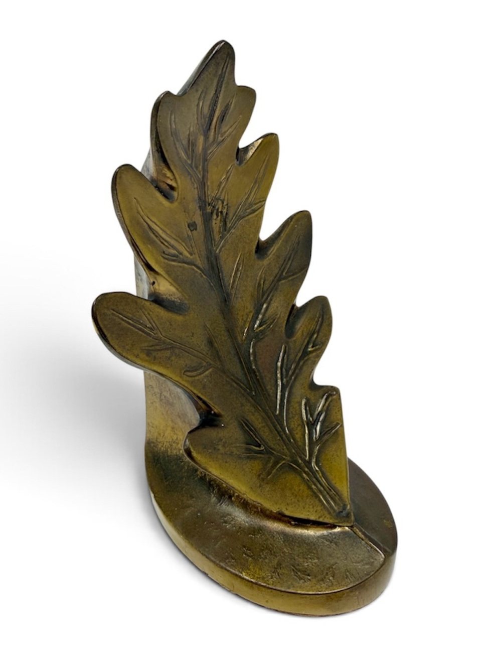 PMC Philadelphia Manufacturing Company Vintage Brass Plated Oak Leaf Bookend
